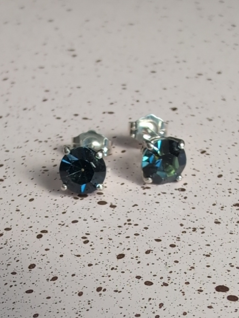 Vintage 1950s Dark Teal Swarovski Crystal Sterling Silver Stud Earrings